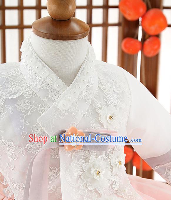 Asian Korea Girls White Lace Blouse and Printing Dress Korean Kids Fashion Traditional Hanbok Apparels Birthday Costumes