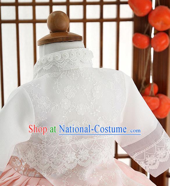 Asian Korea Girls White Lace Blouse and Printing Dress Korean Kids Fashion Traditional Hanbok Apparels Birthday Costumes