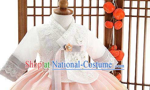 Asian Korea Girls White Lace Blouse and Printing Dress Korean Kids Fashion Traditional Hanbok Apparels Birthday Costumes