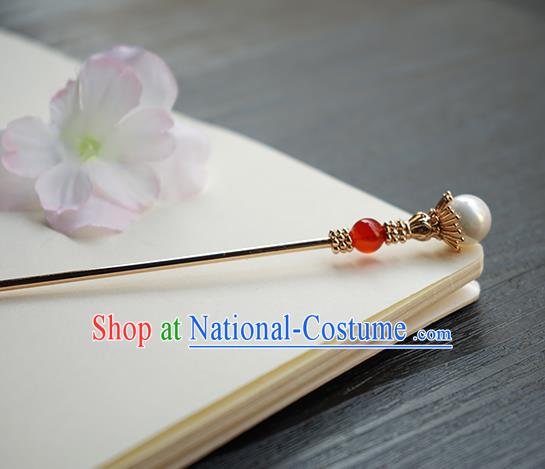 Chinese Classical Cheongsam Golden Hair Clip Hair Accessories Handmade Ancient Princess Red Bead Hairpin for Women