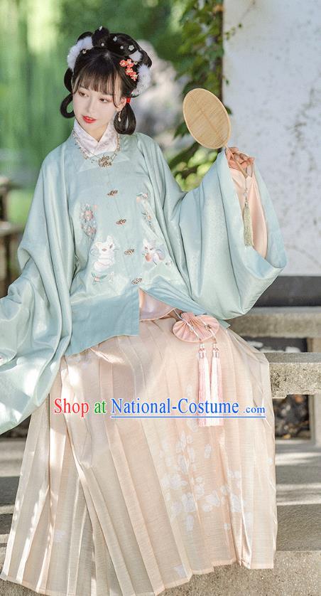 Ancient Chinese Ming Dynasty Royal Princess Costumes Traditional Hanfu Apparels Embroidered Blouse Top and Skirt Full Set