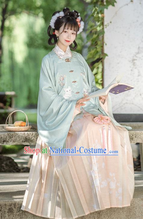 Ancient Chinese Ming Dynasty Royal Princess Costumes Traditional Hanfu Apparels Embroidered Blouse Top and Skirt Full Set