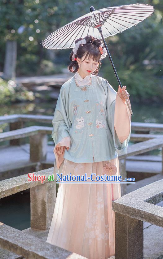 Ancient Chinese Ming Dynasty Royal Princess Costumes Traditional Hanfu Apparels Embroidered Blouse Top and Skirt Full Set