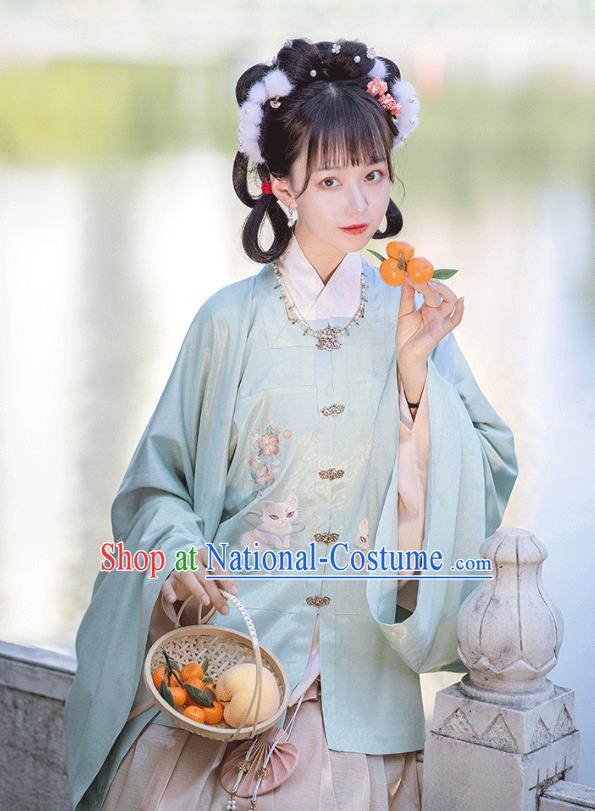 Ancient Chinese Ming Dynasty Royal Princess Costumes Traditional Hanfu Apparels Embroidered Blouse Top and Skirt Full Set