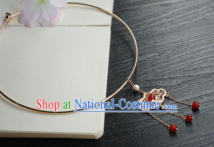 Chinese Handmade Hanfu Red Beads Tassel Necklace Classical Jewelry Accessories Ancient Princess Golden Necklet for Women