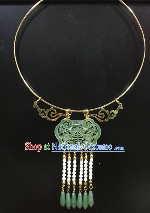 Chinese Handmade Hanfu Ming Dynasty Jade Necklace Classical Jewelry Accessories Ancient Princess Beads Tassel Necklet for Women