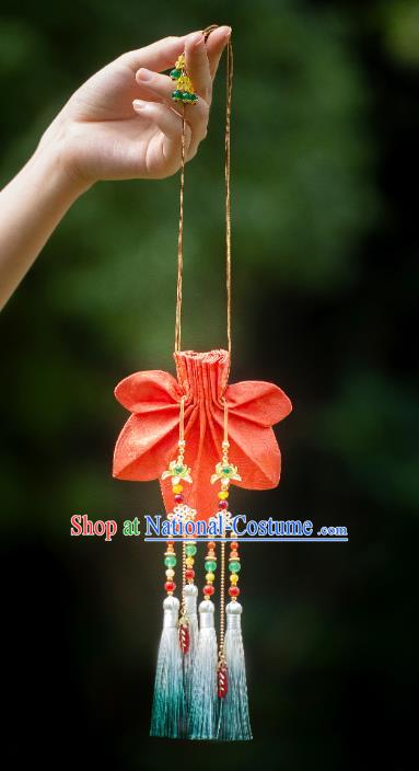 Chinese Classical Maple Leaf Waist Accessories Ancient Princess Hanfu Red Silk Sachet Tassel Pendant