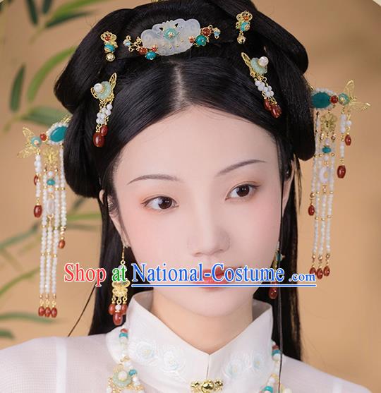 Chinese Classical Ming Dynasty Princess Tassel Hair Clips Hair Accessories Handmade Ancient Court Hanfu Hairpins for Women