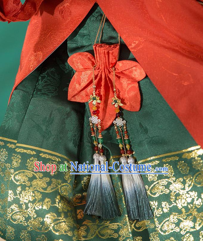 Chinese Classical Maple Leaf Waist Accessories Ancient Princess Hanfu Red Silk Sachet Tassel Pendant