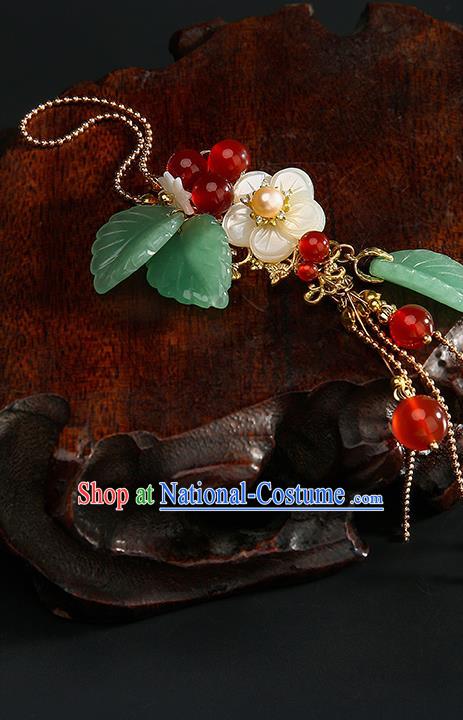 Chinese Classical Hanfu Shell Plum Brooch Accessories Ancient Princess Red Beads Tassel Breastpin Pendant