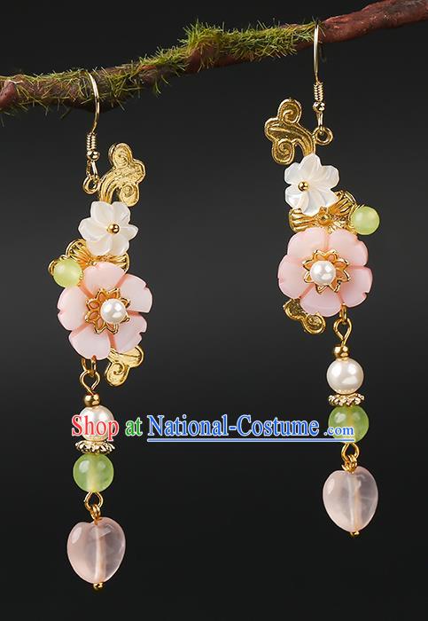 Handmade Chinese Shell Ear Accessories Classical Eardrop Ancient Women Hanfu Flower Earrings