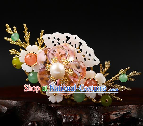 Chinese Classical Song Dynasty Shell Hair Crown Hanfu Hair Accessories Handmade Ancient Princess Flowers Hairpins for Women