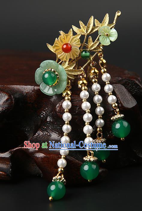 Chinese Classical Golden Bamboo Hair Claw Hanfu Hair Accessories Handmade Ancient Princess Green Plum Hair Stick Hairpins for Women