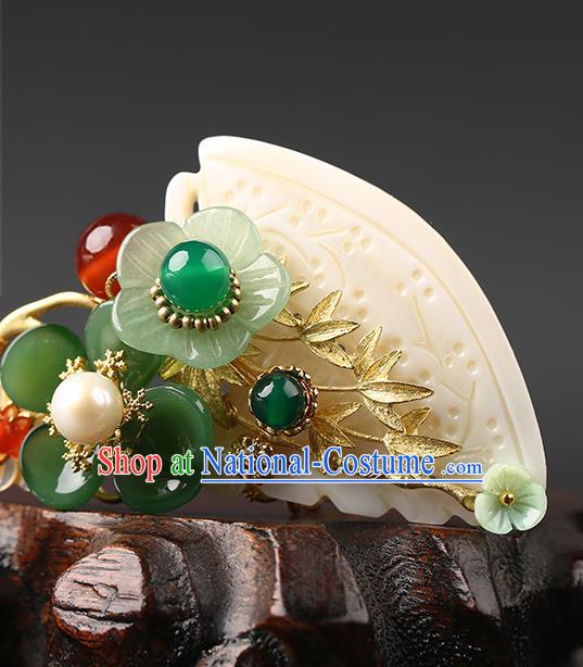 Chinese Classical Jade Hair Crown Hanfu Hair Accessories Handmade Ancient Song Dynasty Imperial Concubine Hairpins for Women