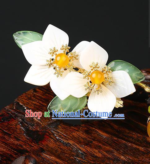 Chinese Classical White Flowers Hair Clip Hanfu Hair Accessories Handmade Ancient Princess Hairpins for Women