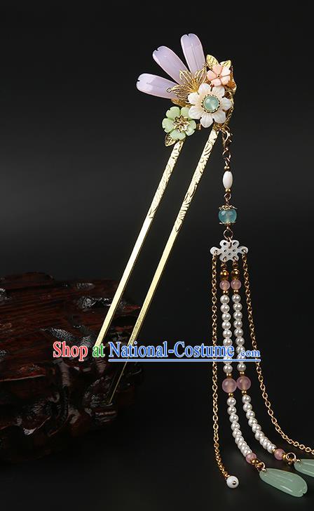 Chinese Classical Long Tassel Hair Clip Hanfu Hair Accessories Handmade Ancient Princess Flower Hairpins for Women