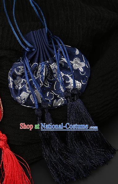 Chinese Classical Hanfu Navy Silk Perfume Satchel Waist Accessories Ancient Princess Sachet Belt Pendant