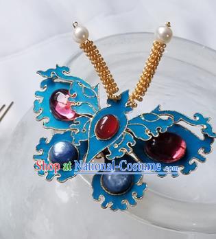 Chinese Classical Gems Butterfly Hair Clip Hanfu Hair Accessories Handmade Ancient Qing Dynasty Empress Hairpins for Women