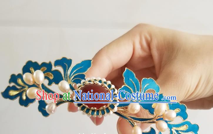 Chinese Classical Agate Hair Crown Hanfu Hair Accessories Handmade Ancient Qing Dynasty Empress Pearls Hairpins for Women