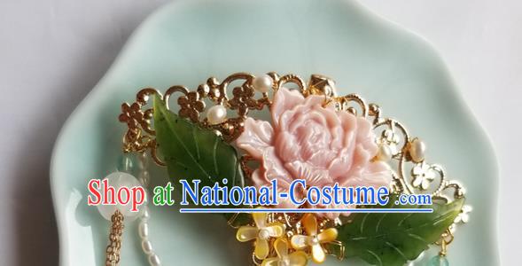 Chinese Classical Pink Peony Hair Claw Hanfu Hair Accessories Handmade Ancient Qing Dynasty Princess Tassel Hairpins for Women