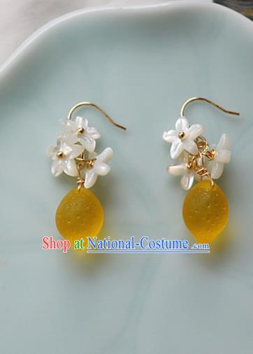 Handmade Chinese Shell Flowers Ear Accessories Classical Eardrop Ancient Women Hanfu Lemon Earrings