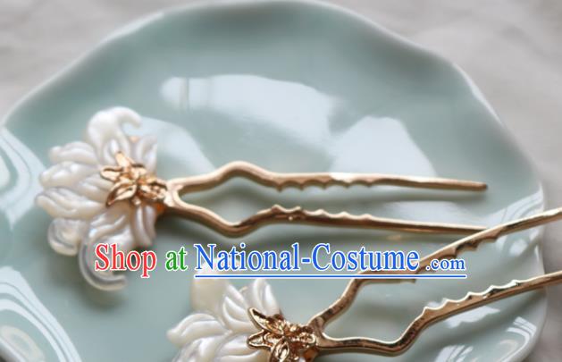 Chinese Classical Shell Lotus Hair Clip Hanfu Hair Accessories Handmade Ancient Princess Golden Hairpins for Women