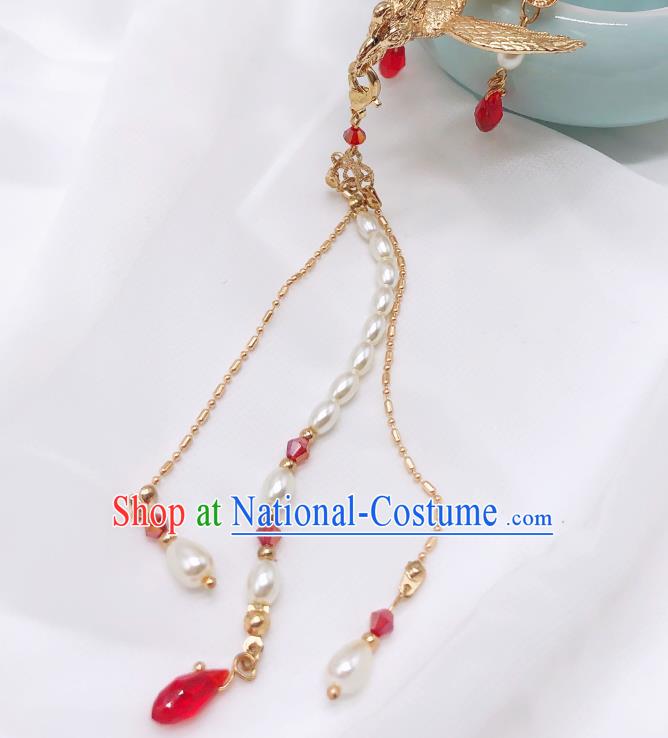 Chinese Classical Court Pearls Tassel Hair Clip Women Hanfu Hair Accessories Handmade Ancient Empress Red Crystal Phoenix Hairpins