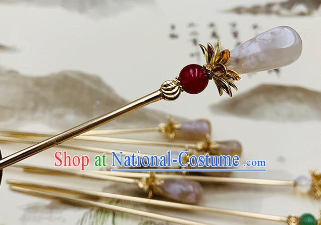 Chinese Classical Tang Dynasty Hair Clip Hanfu Hair Accessories Handmade Ancient Princess Wine Red Bead Hairpin for Women