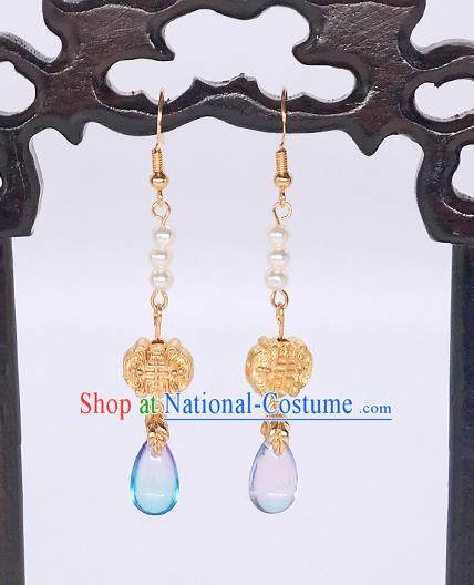 Handmade Chinese Ming Dynasty Ear Accessories Classical Eardrop Ancient Court Women Hanfu Golden Earrings