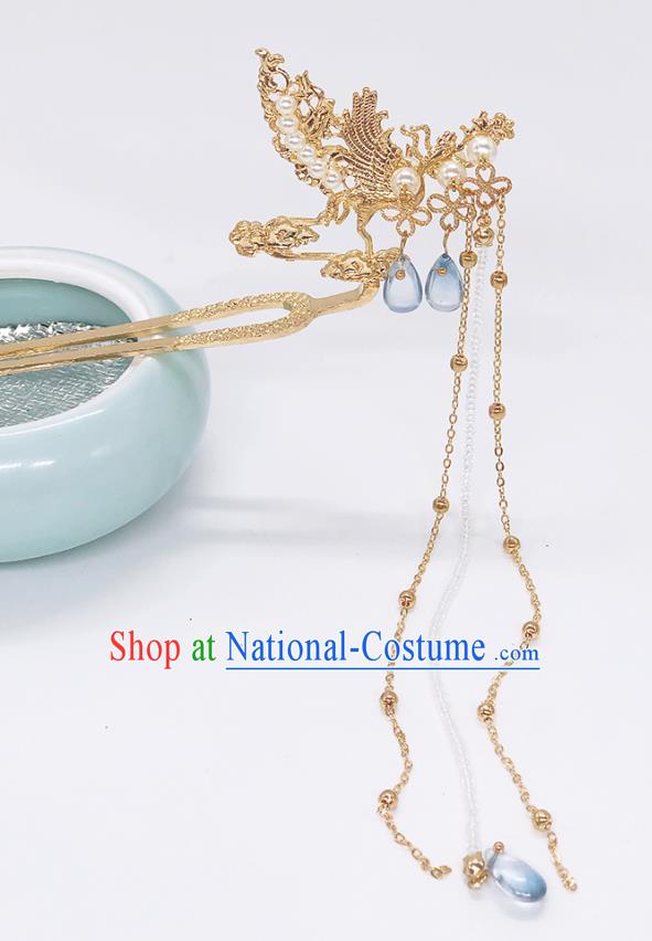 Chinese Classical Tassel Hair Clip Women Hanfu Hair Accessories Handmade Ancient Ming Dynasty Princess Golden Phoenix Hairpins