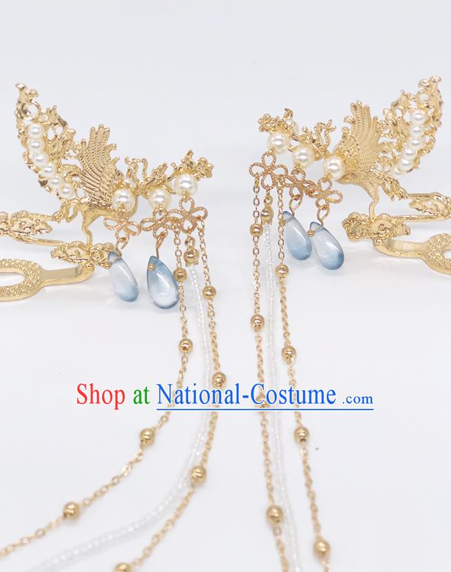 Chinese Classical Tassel Hair Clip Women Hanfu Hair Accessories Handmade Ancient Ming Dynasty Princess Golden Phoenix Hairpins