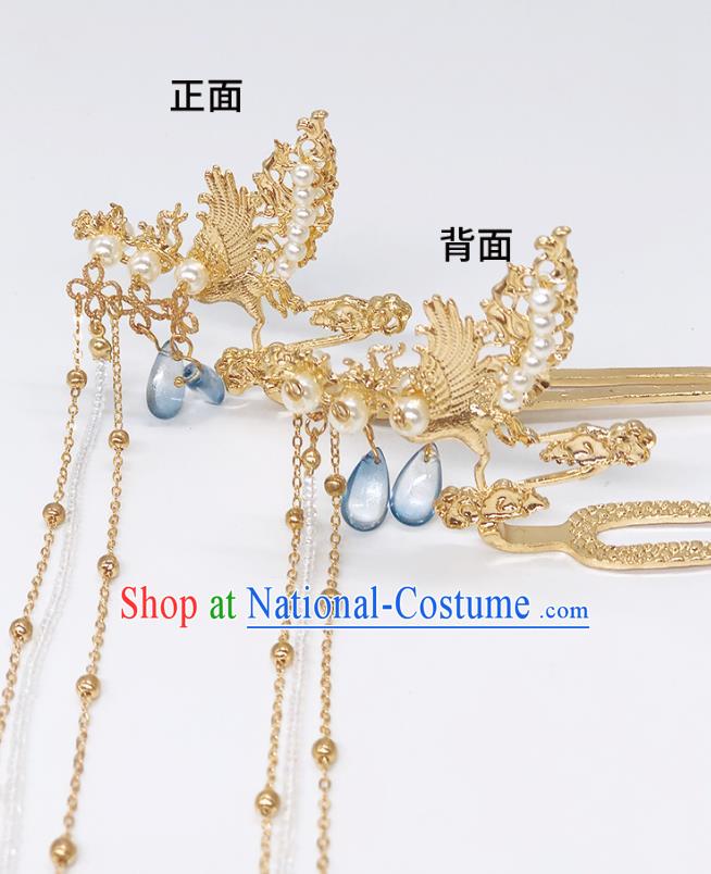 Chinese Classical Tassel Hair Clip Women Hanfu Hair Accessories Handmade Ancient Ming Dynasty Princess Golden Phoenix Hairpins