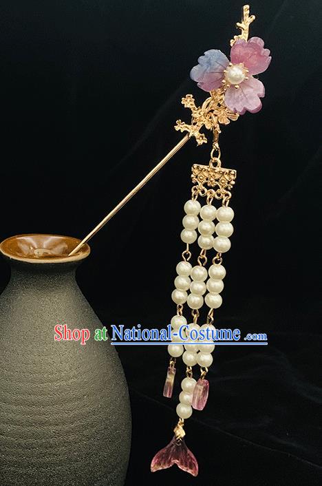 Chinese Classical Lilac Flower Hair Clip Hanfu Hair Accessories Handmade Ancient Princess Beads Tassel Hairpin for Women