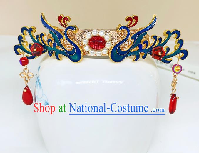 Chinese Classical Cloisonne Phoenix Hair Crown Women Hanfu Hair Accessories Handmade Ancient Ming Dynasty Hairpins