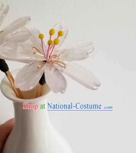 Chinese Classical White Flower Hair Clip Hanfu Hair Accessories Handmade Ancient Princess Hairpins for Women