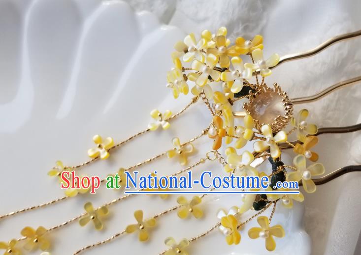 Chinese Classical Yellow Fragrans Hair Clip Hanfu Hair Accessories Handmade Ancient Song Dynasty Tassel Hairpins for Women