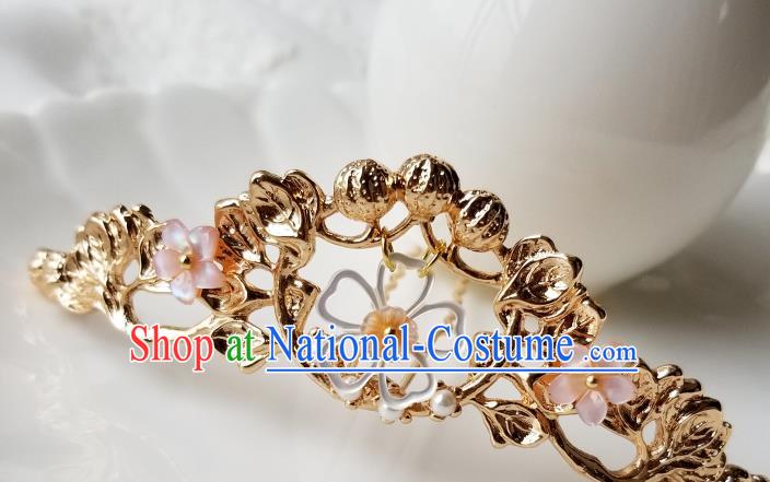 Chinese Classical Golden Hair Crown Hanfu Hair Accessories Handmade Ancient Song Dynasty Shell Sakura Hairpins for Women