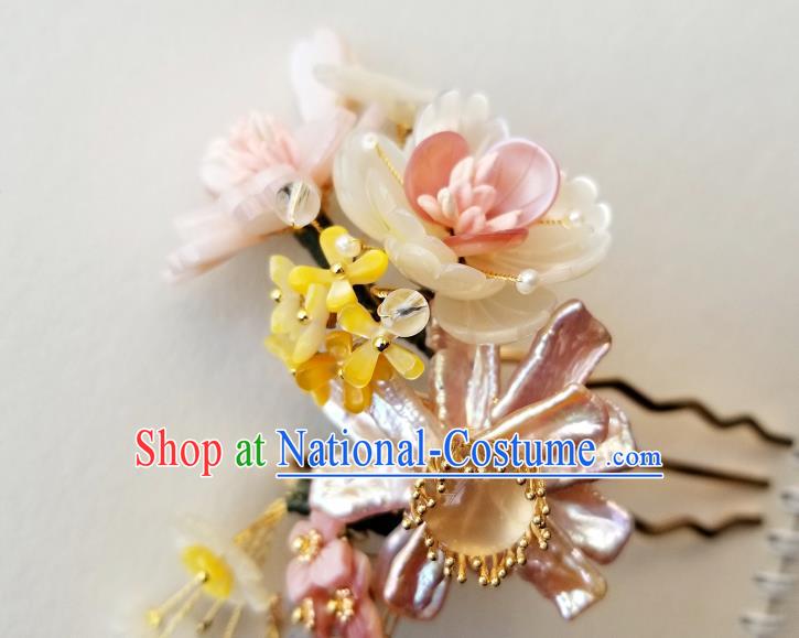 Chinese Classical Pink Chalcedony Hair Comb Hanfu Hair Accessories Handmade Ancient Song Dynasty Flowers Hairpins for Women