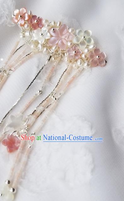 Chinese Classical Shell Flowers Tassel Hair Claw Hanfu Hair Accessories Handmade Ancient Queen Pearls Hairpins for Women