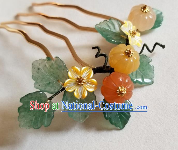 Chinese Classical Pumpkin Hair Comb Hanfu Hair Accessories Handmade Ancient Song Dynasty Empress Jade Hairpins for Women