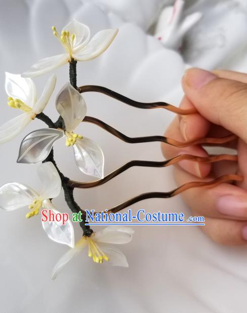 Chinese Classical White Magnolia Hair Comb Hanfu Hair Accessories Handmade Ancient Song Dynasty Princess Shell Hairpins for Women