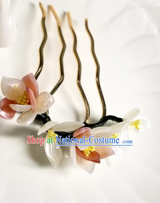 Chinese Classical Pink Magnolia Hair Comb Hanfu Hair Accessories Handmade Ancient Song Dynasty Empress Shell Hairpins for Women