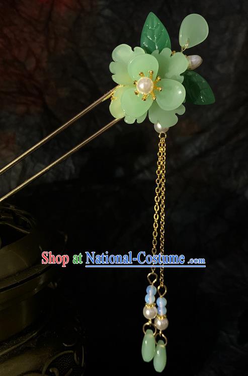 Chinese Classical Green Flowers Hair Clip Hanfu Hair Accessories Handmade Ancient Princess Hairpins Tassel Step Shake for Women