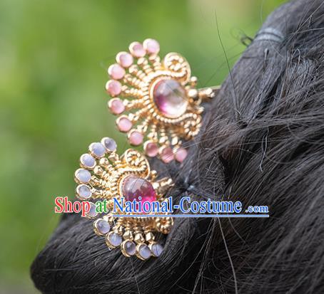 Chinese Classical Crystal Hair Clip Hanfu Hair Accessories Handmade Ancient Princess Golden Hairpin for Women