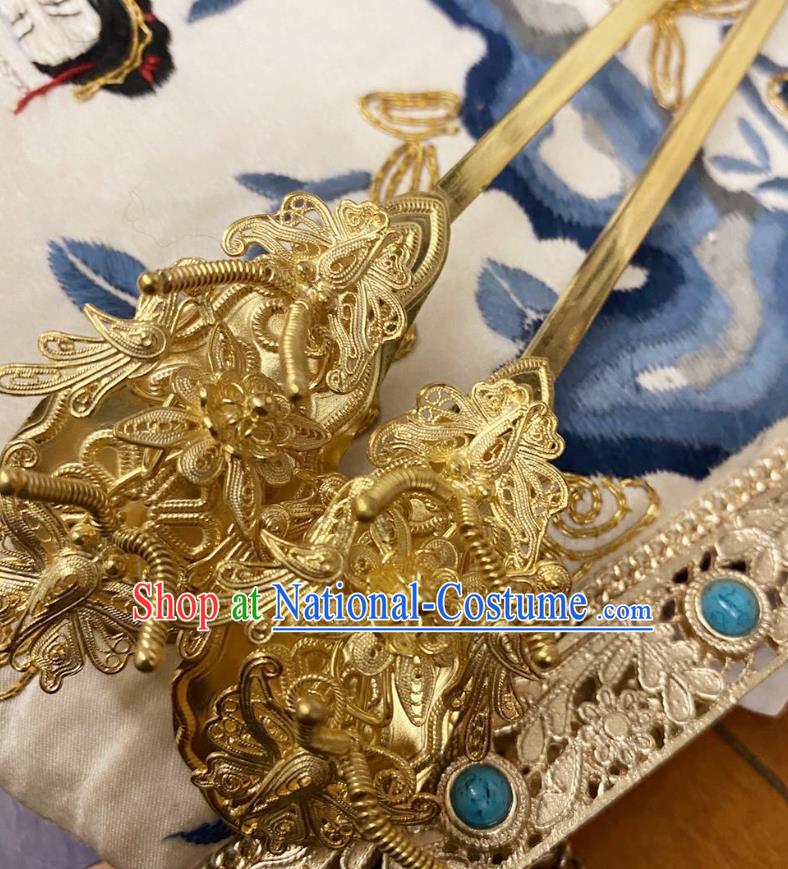 Chinese Classical Court Golden Hair Clips Women Hanfu Hair Accessories Handmade Ancient Tang Dynasty Empress Flowers Hairpins