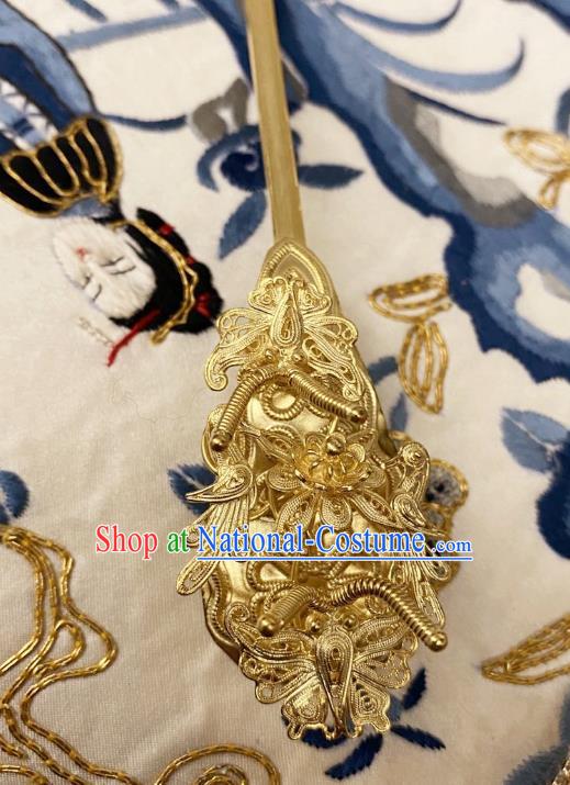 Chinese Classical Court Golden Hair Clips Women Hanfu Hair Accessories Handmade Ancient Tang Dynasty Empress Flowers Hairpins