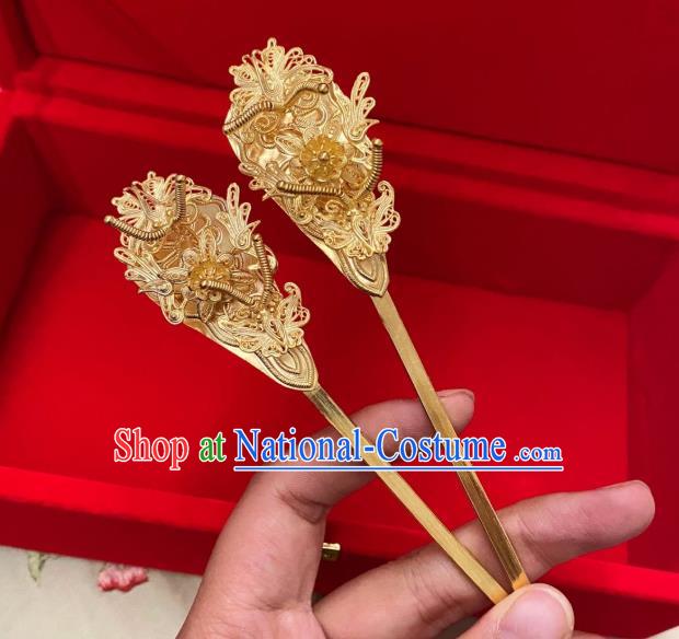 Chinese Classical Court Golden Hair Clips Women Hanfu Hair Accessories Handmade Ancient Tang Dynasty Empress Flowers Hairpins