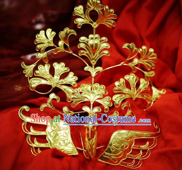 Chinese Classical Court Golden Phoenix Hair Crown Women Hanfu Hair Accessories Handmade Ancient Tang Dynasty Empress Hairpins Phoenix Coronet