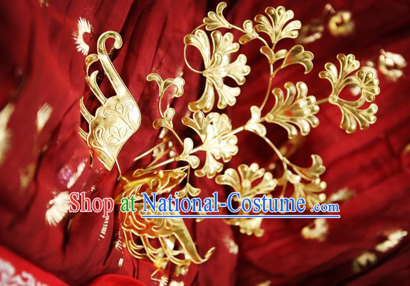 Chinese Classical Court Golden Phoenix Hair Crown Women Hanfu Hair Accessories Handmade Ancient Tang Dynasty Empress Hairpins Phoenix Coronet