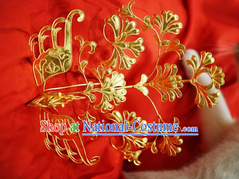 Chinese Classical Court Golden Phoenix Hair Crown Women Hanfu Hair Accessories Handmade Ancient Tang Dynasty Empress Hairpins Phoenix Coronet